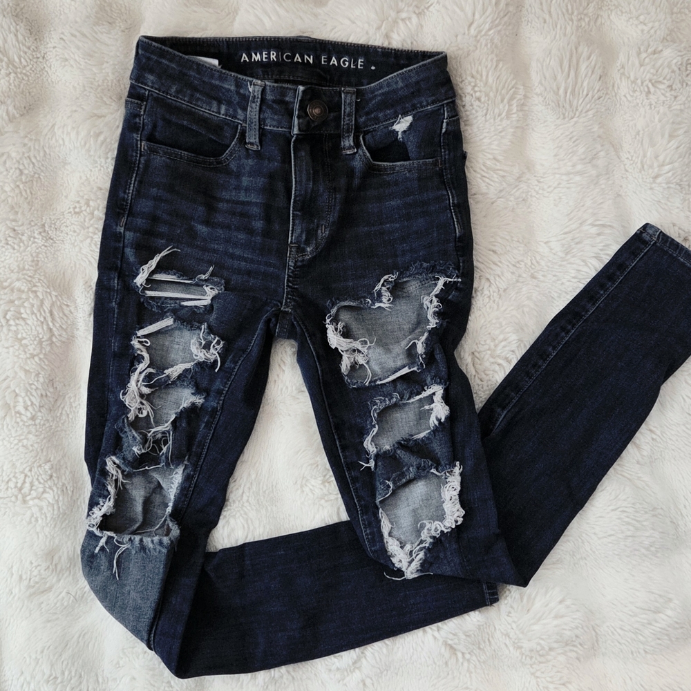 American Eagle Outfitters Women's Distressed Navy Skinny Jeans